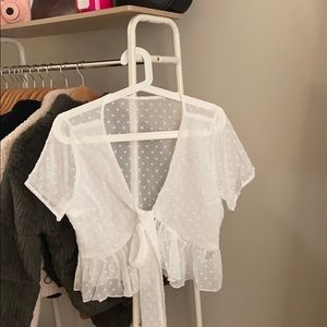 WHITE SHEER TIE FRONT WOVEN TOP